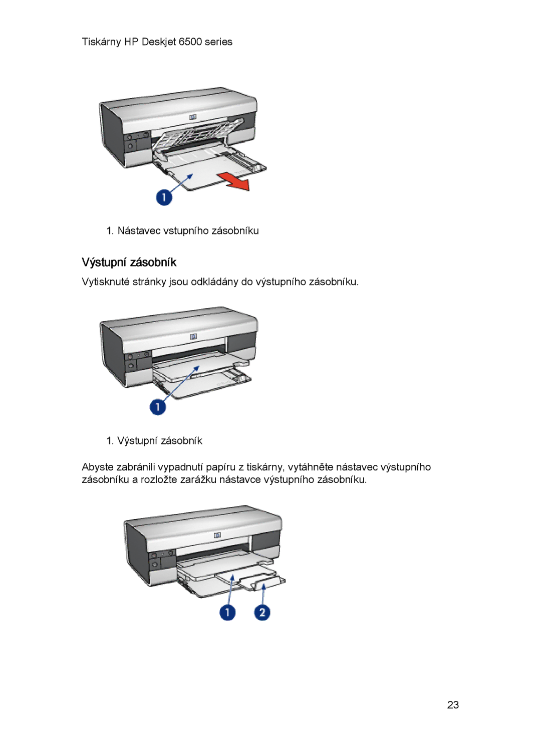 HP 6540-50 manual Tiskárny HP Deskjet 6500 series Nástavec vstupního zásobníku 