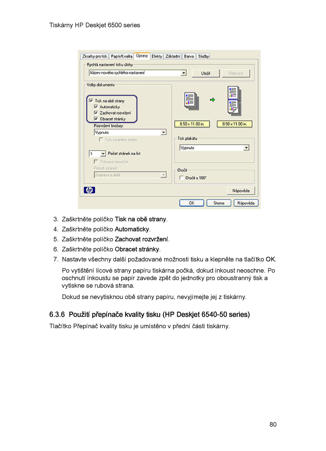 HP manual 6 Použití přepínače kvality tisku HP Deskjet 6540-50 series 