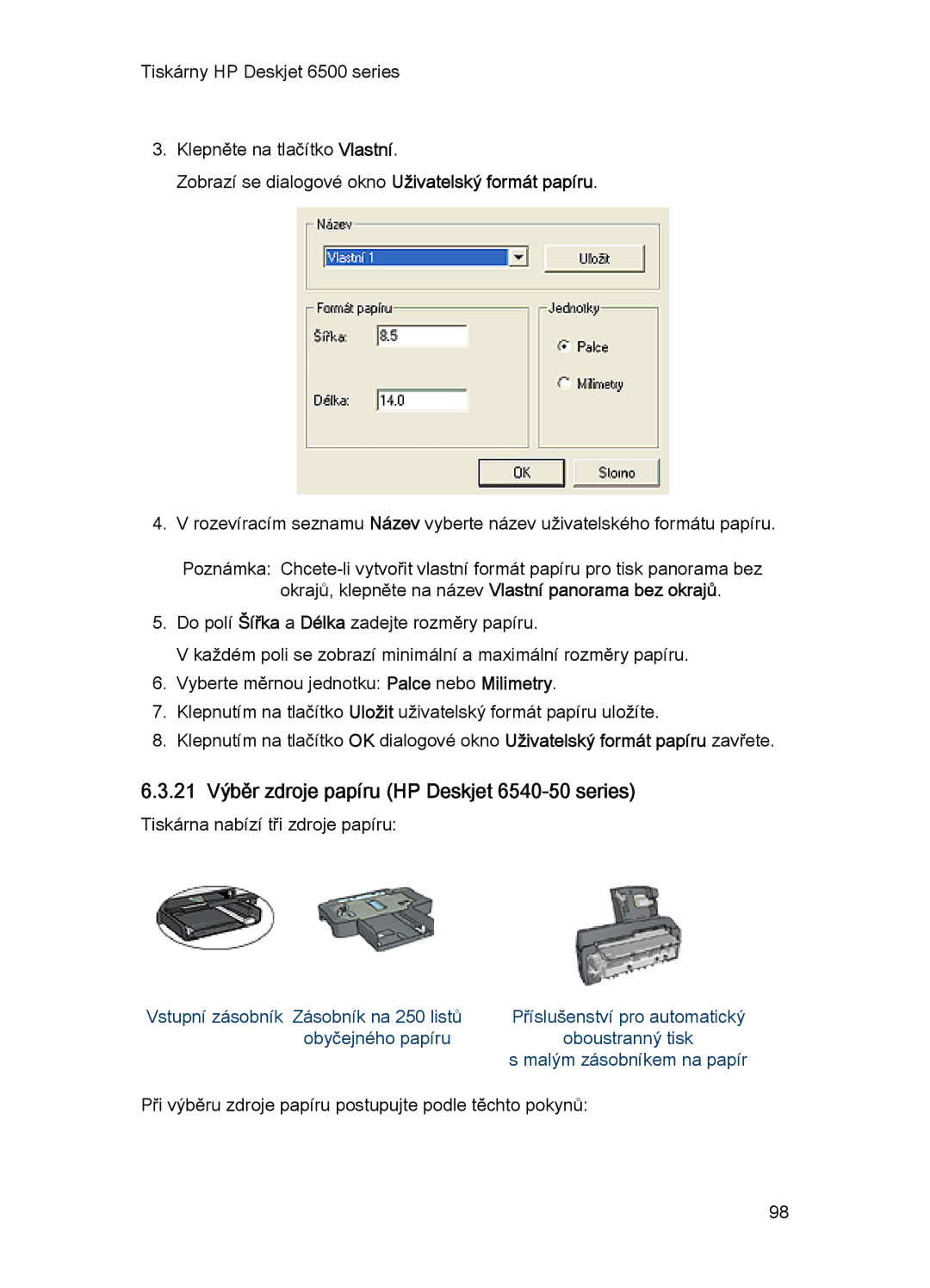 HP manual 21 Výběr zdroje papíru HP Deskjet 6540-50 series, Obyčejného papíru 