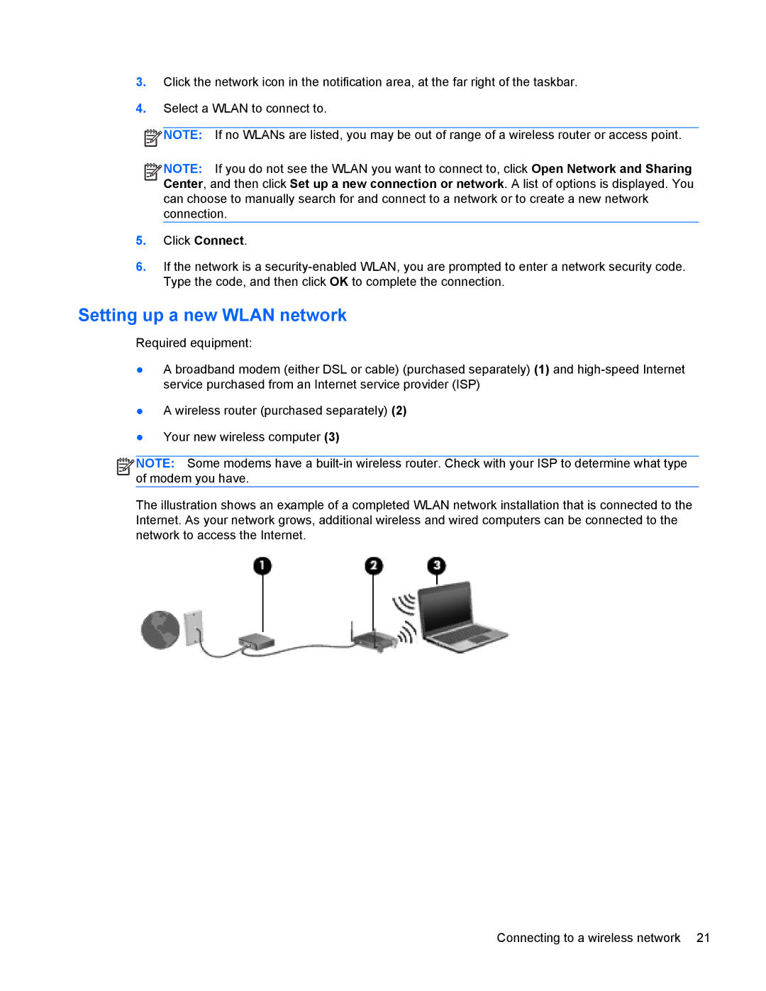 HP 6570b manual Setting up a new Wlan network 