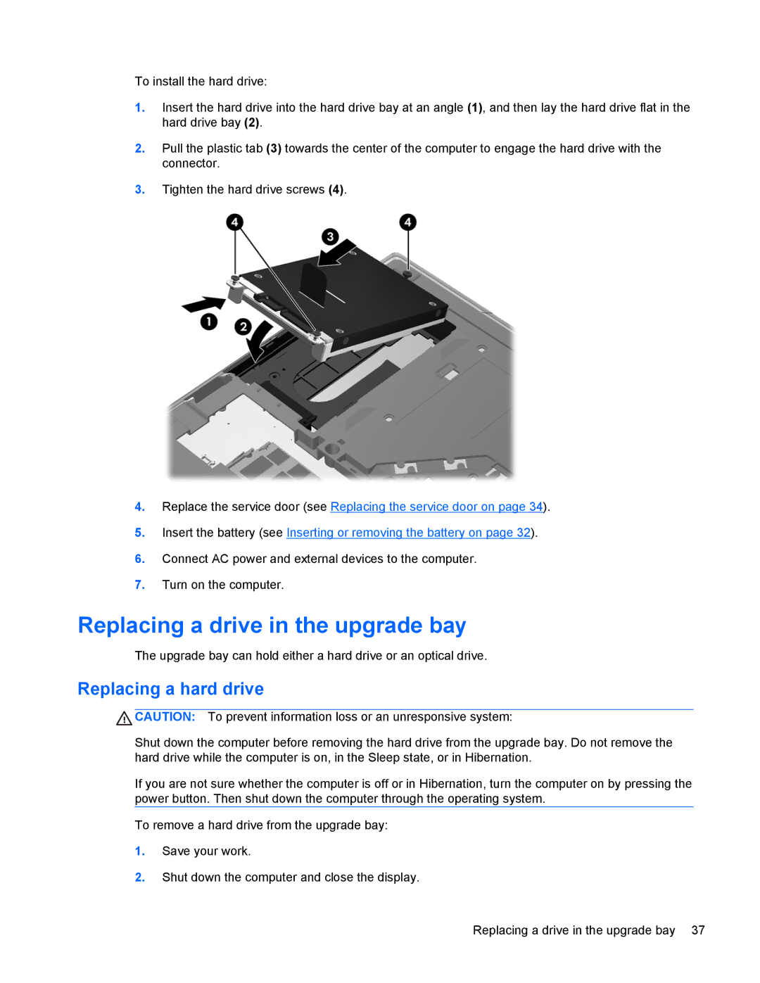 HP 6570b manual Replacing a drive in the upgrade bay, Replacing a hard drive 