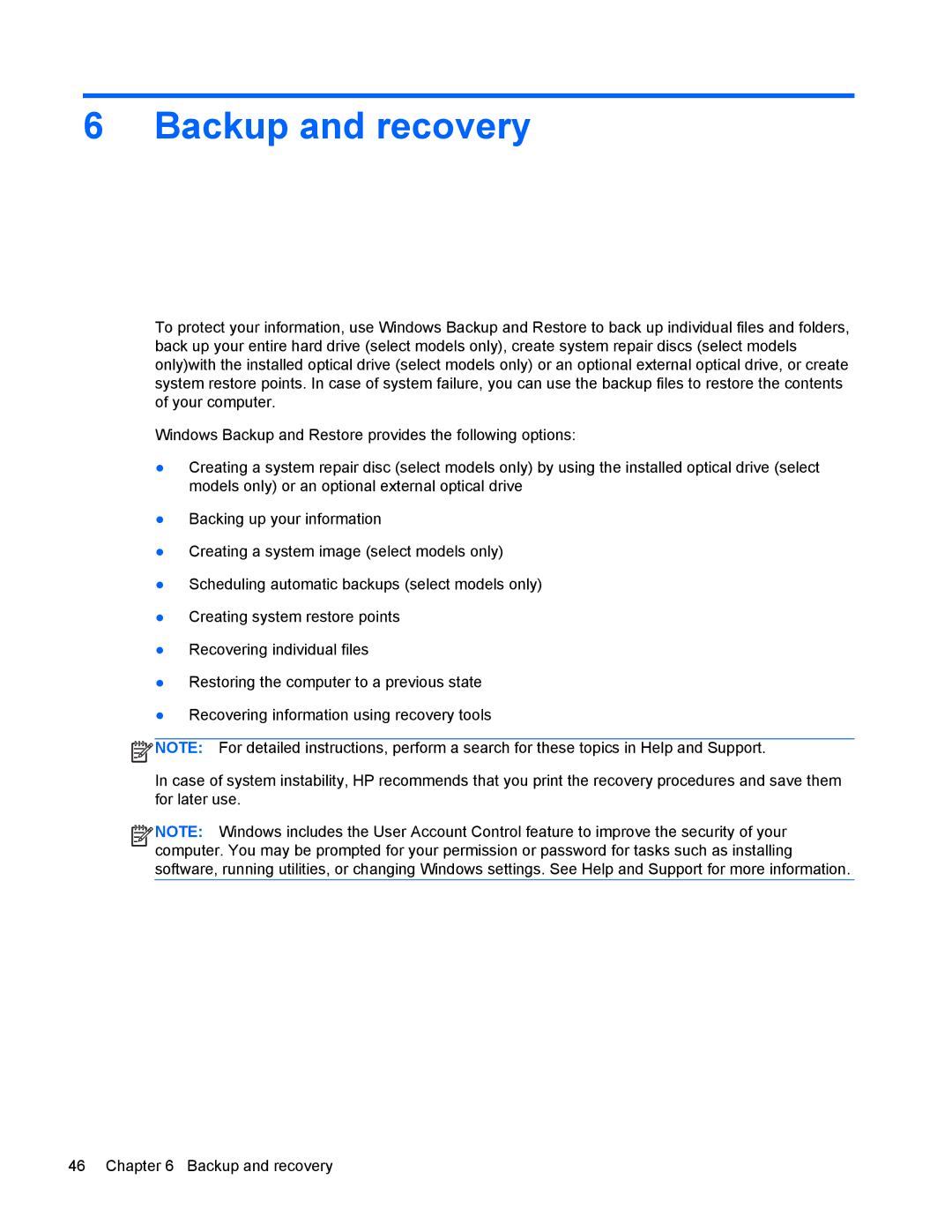 HP 6570b manual Backup and recovery 