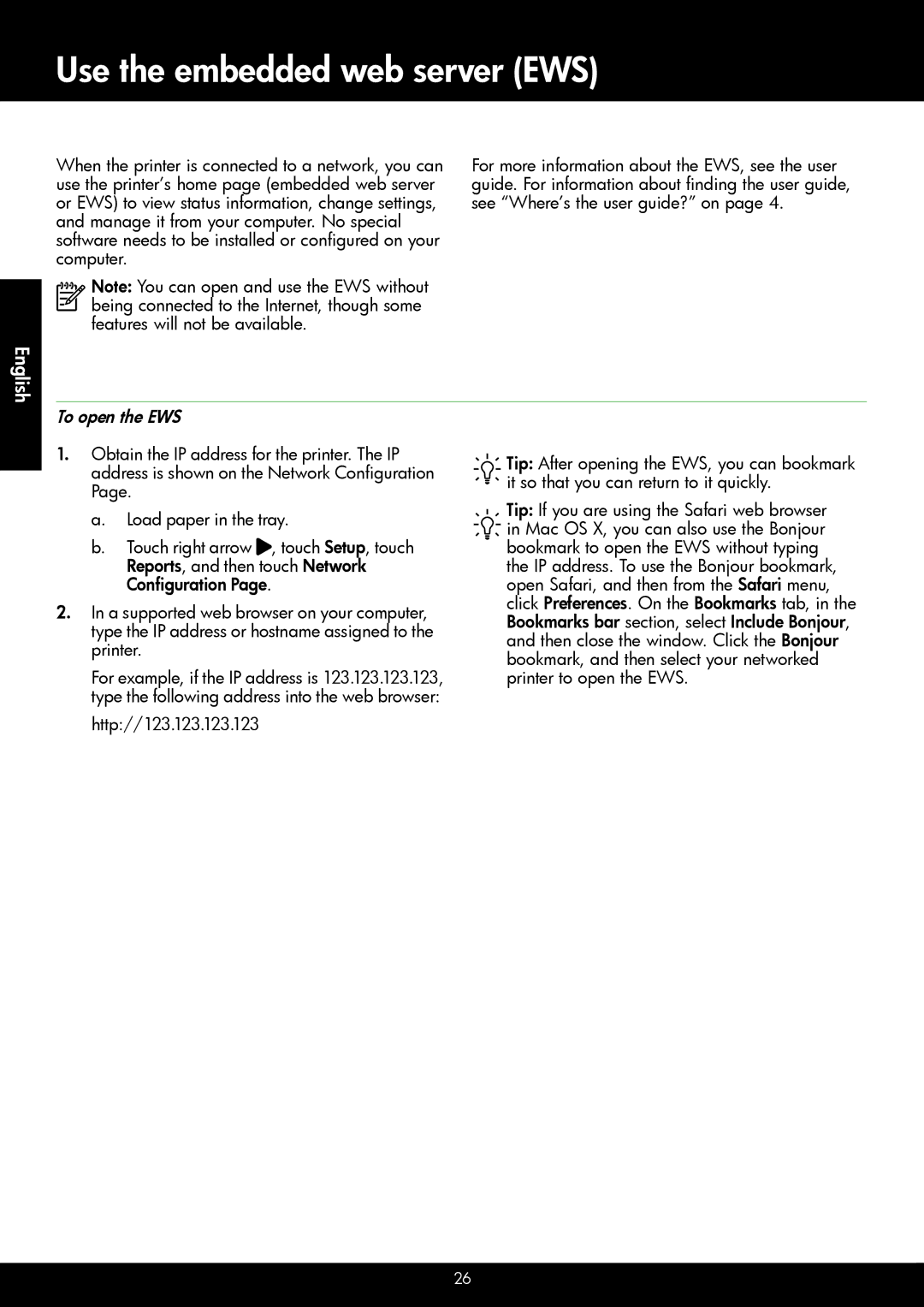 HP 6600 - H7, 6700 - H7 manual Use the embedded web server EWS, To open the EWS 