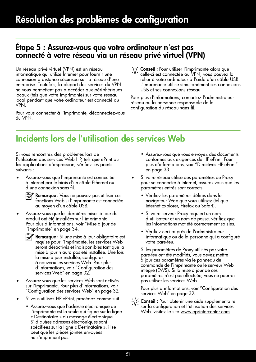 HP 6700 - H7, 6600 - H7 manual Incidents lors de lutilisation des services Web 