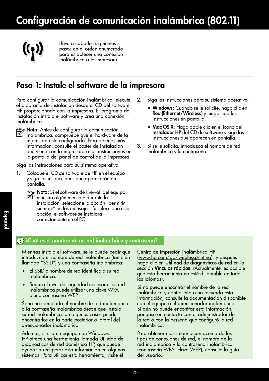 HP 6600 - H7, 6700 - H7 manual Configuración de comunicación inalámbrica, Paso 1 Instale el software de la impresora 