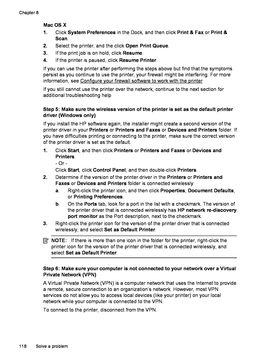 HP 6600 - H7 manual or Printing Preferences, Mac OS 