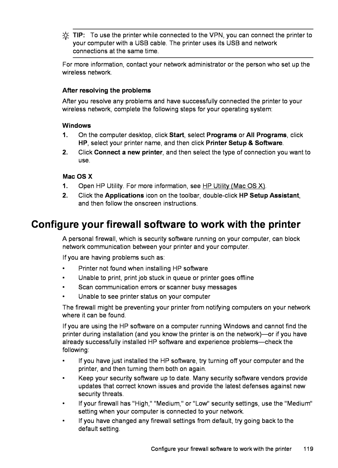 HP 6600 - H7 Configure your firewall software to work with the printer, After resolving the problems, Windows, Mac OS 