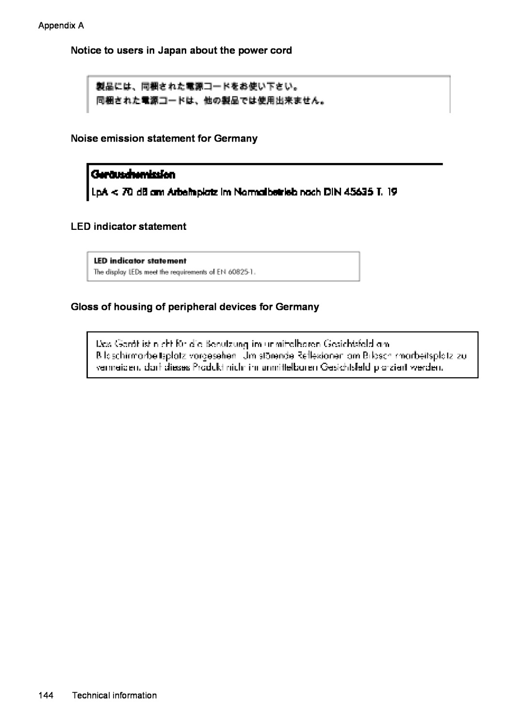 HP 6600 - H7 Notice to users in Japan about the power cord, Noise emission statement for Germany LED indicator statement 