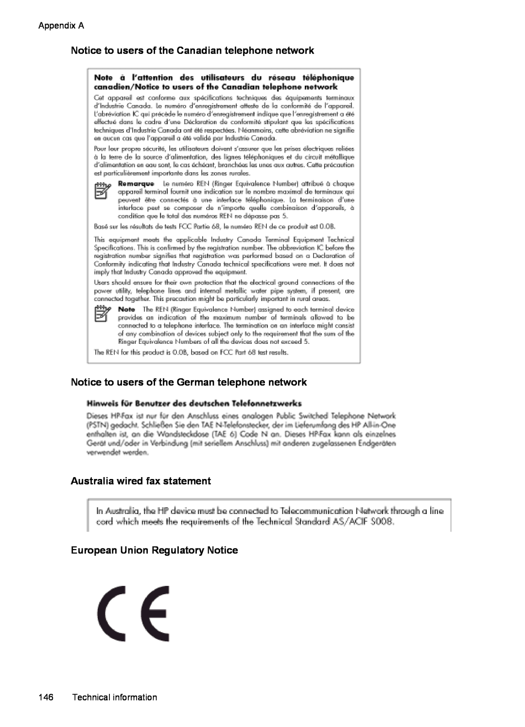 HP 6600 - H7 manual Notice to users of the Canadian telephone network, Notice to users of the German telephone network 