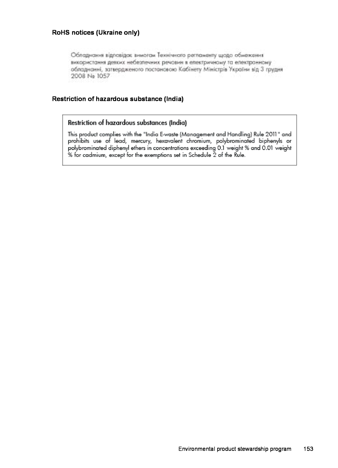 HP 6600 - H7 RoHS notices Ukraine only Restriction of hazardous substance India, Environmental product stewardship program 