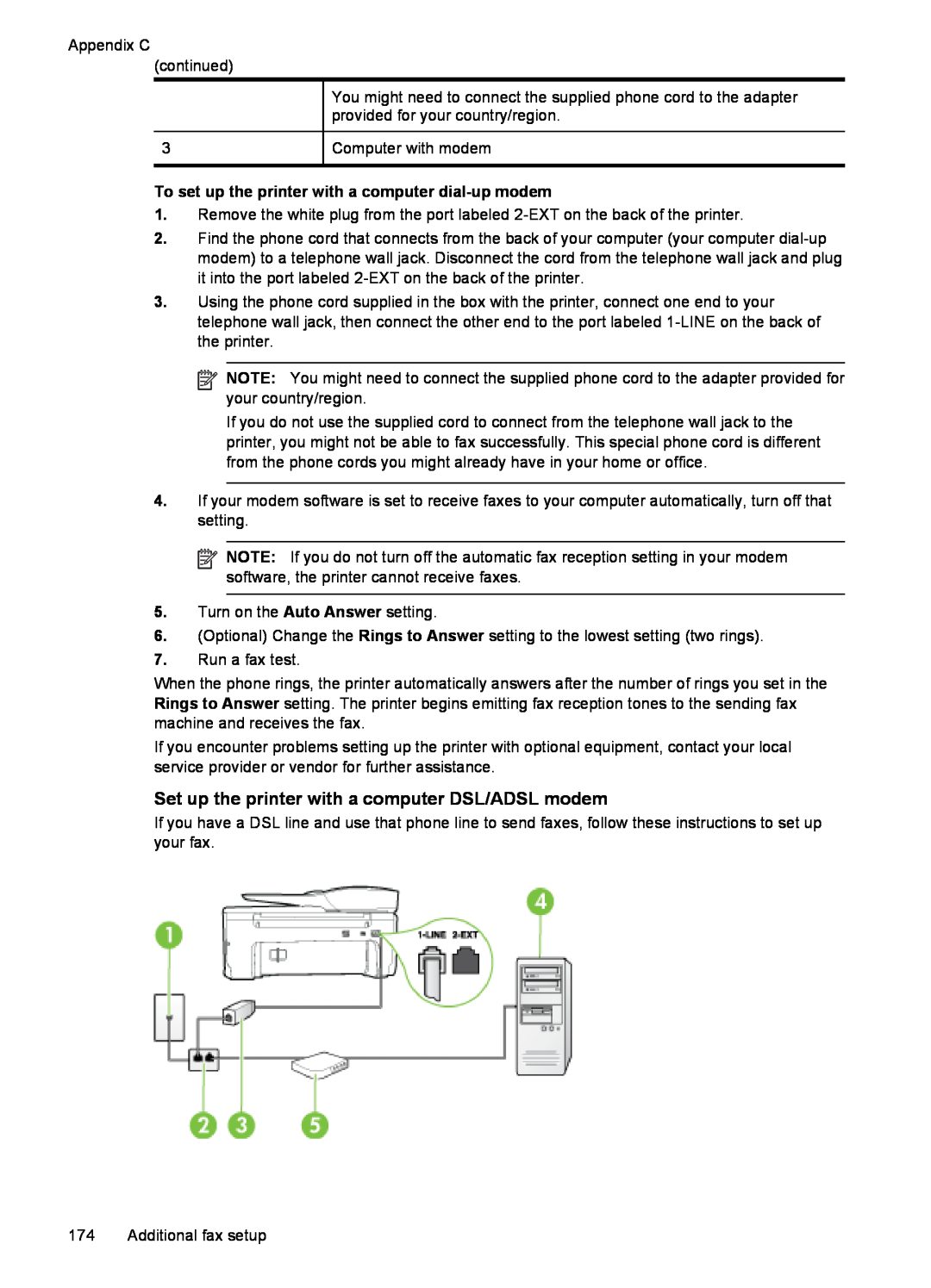 HP 6600 - H7 manual Set up the printer with a computer DSL/ADSL modem, To set up the printer with a computer dial-up modem 