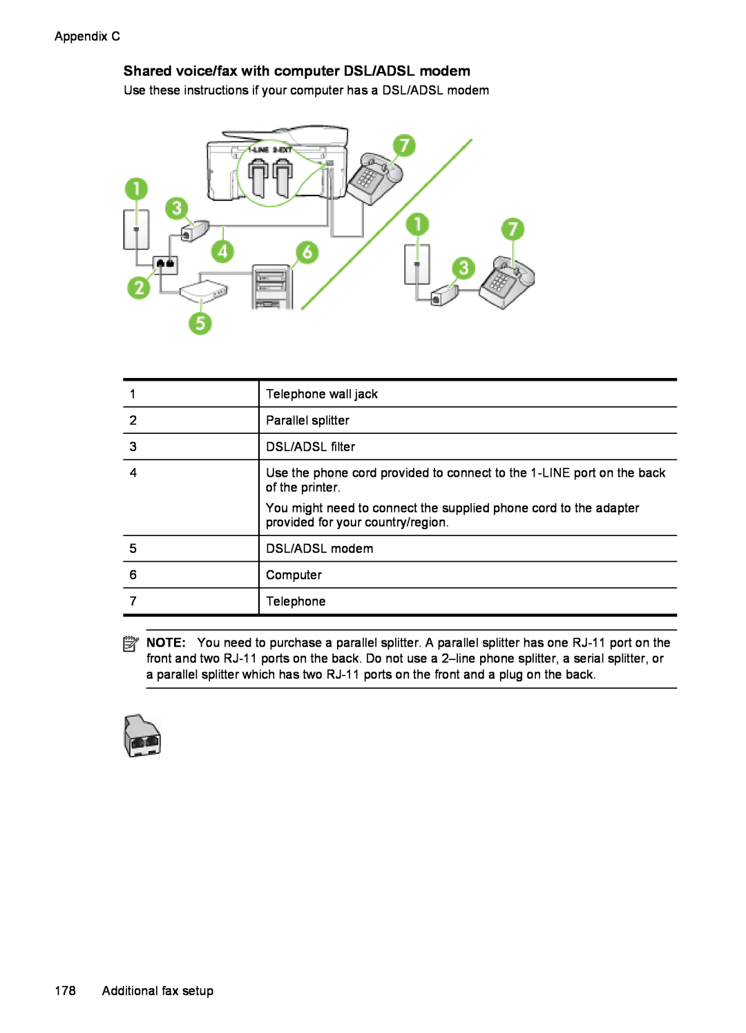 HP 6600 - H7 manual Shared voice/fax with computer DSL/ADSL modem 