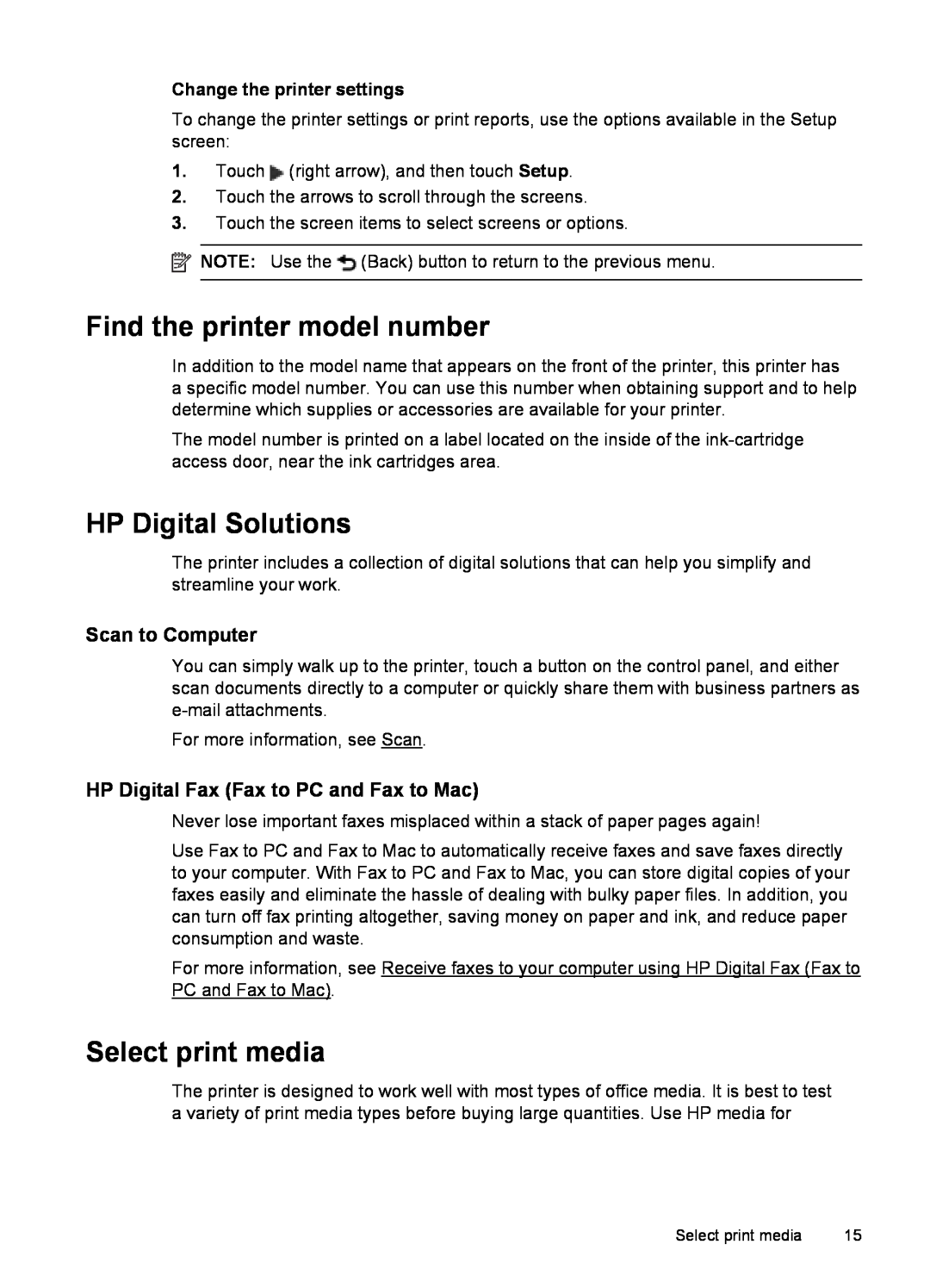 HP 6600 - H7 manual Find the printer model number, HP Digital Solutions, Select print media, Scan to Computer 