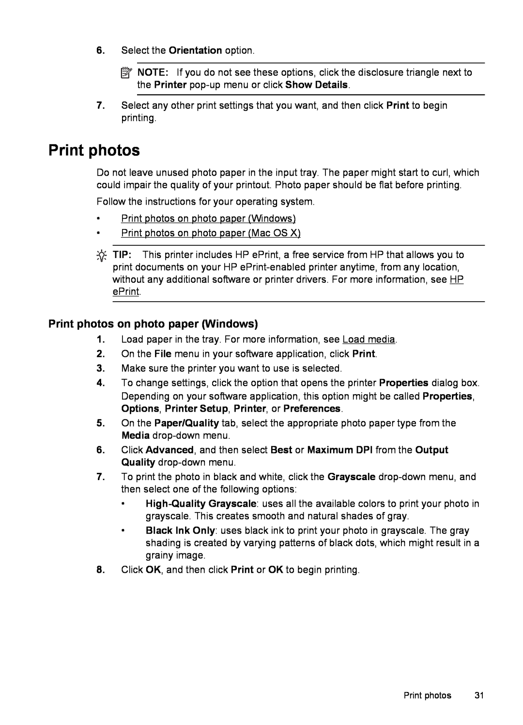 HP 6600 - H7 manual Print photos on photo paper Windows 