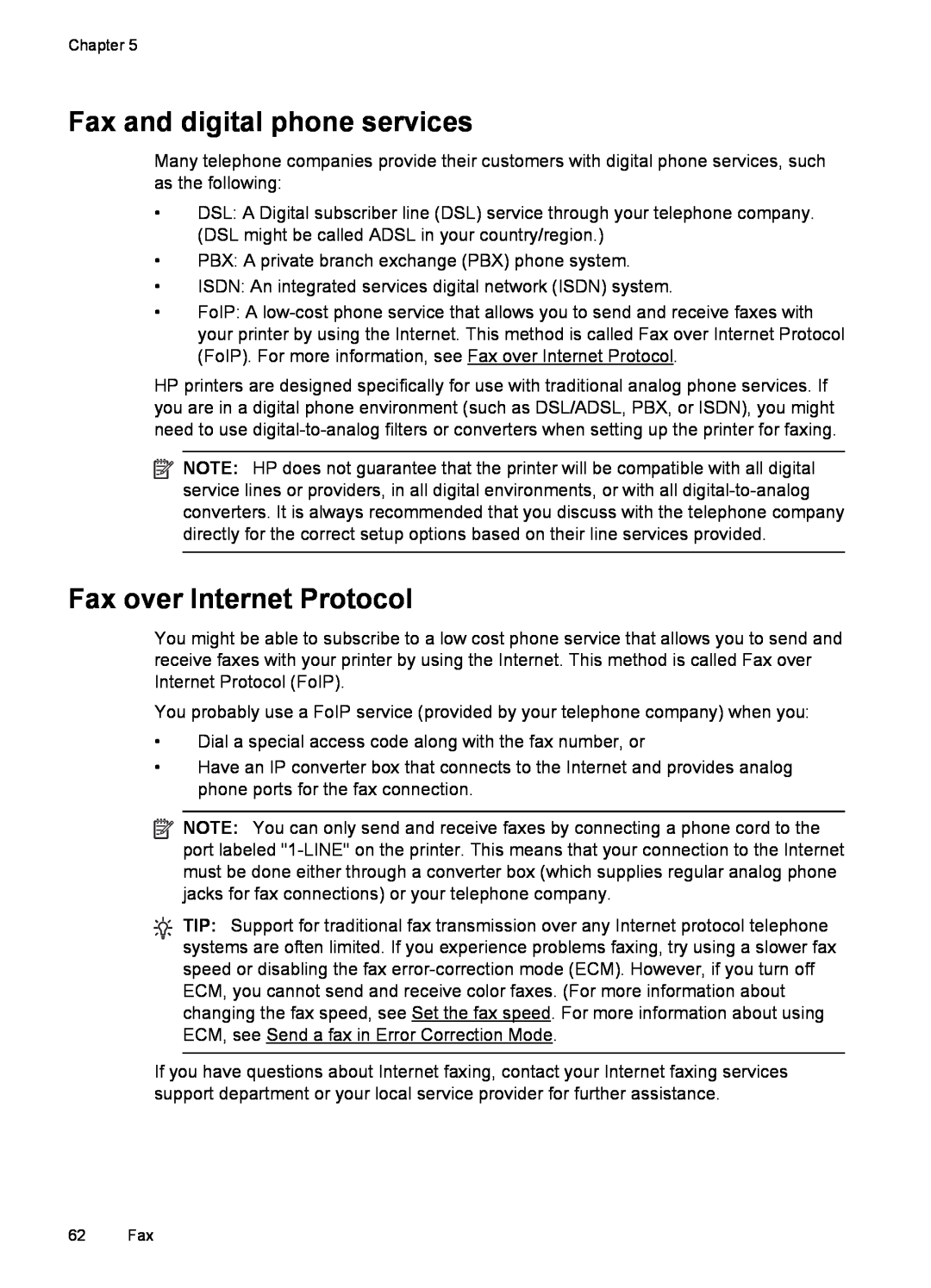 HP 6600 - H7 manual Fax and digital phone services, Fax over Internet Protocol 