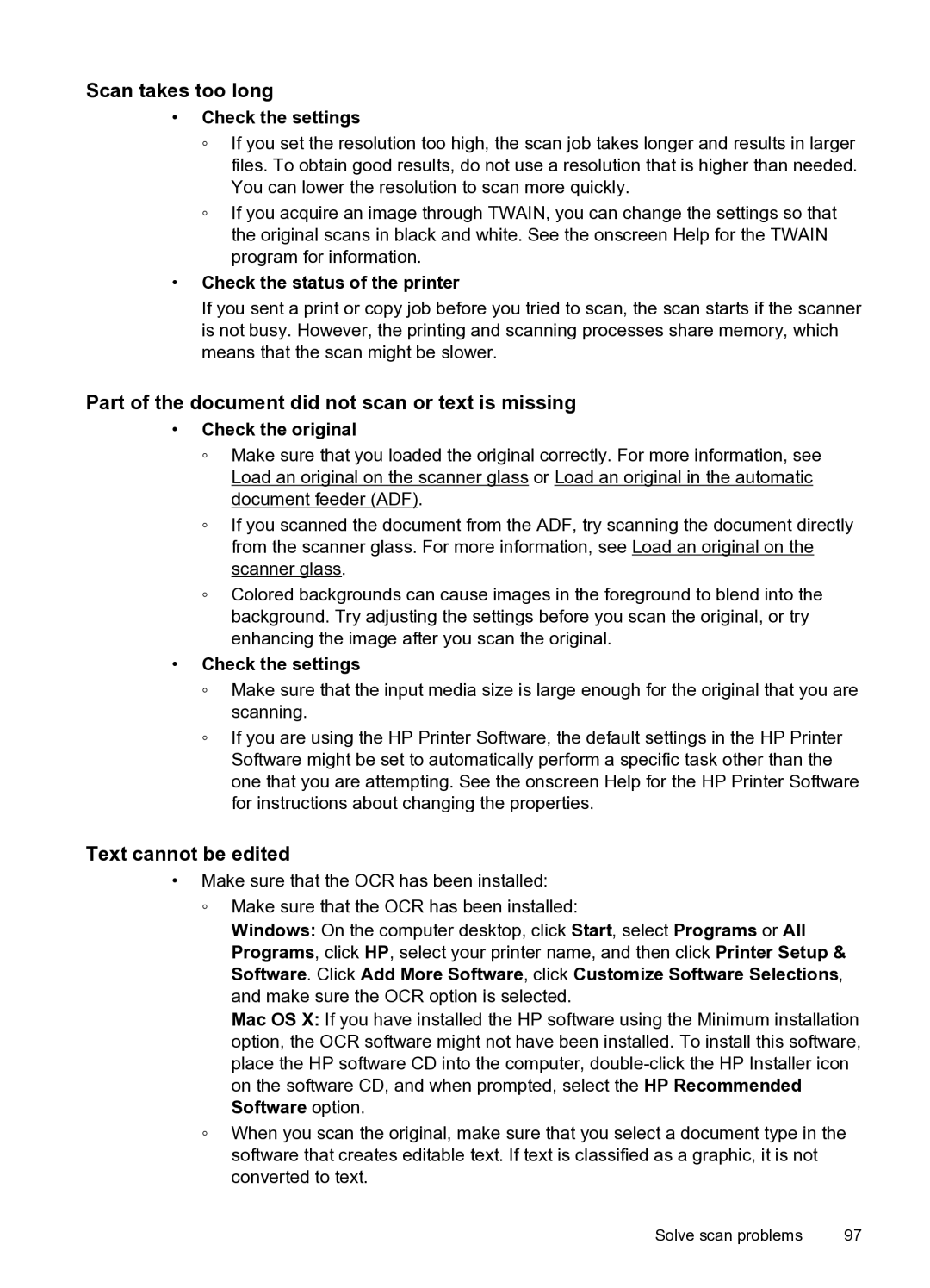 HP 6600 e- CZ155A#B1H Scan takes too long, Part of the document did not scan or text is missing, Text cannot be edited 