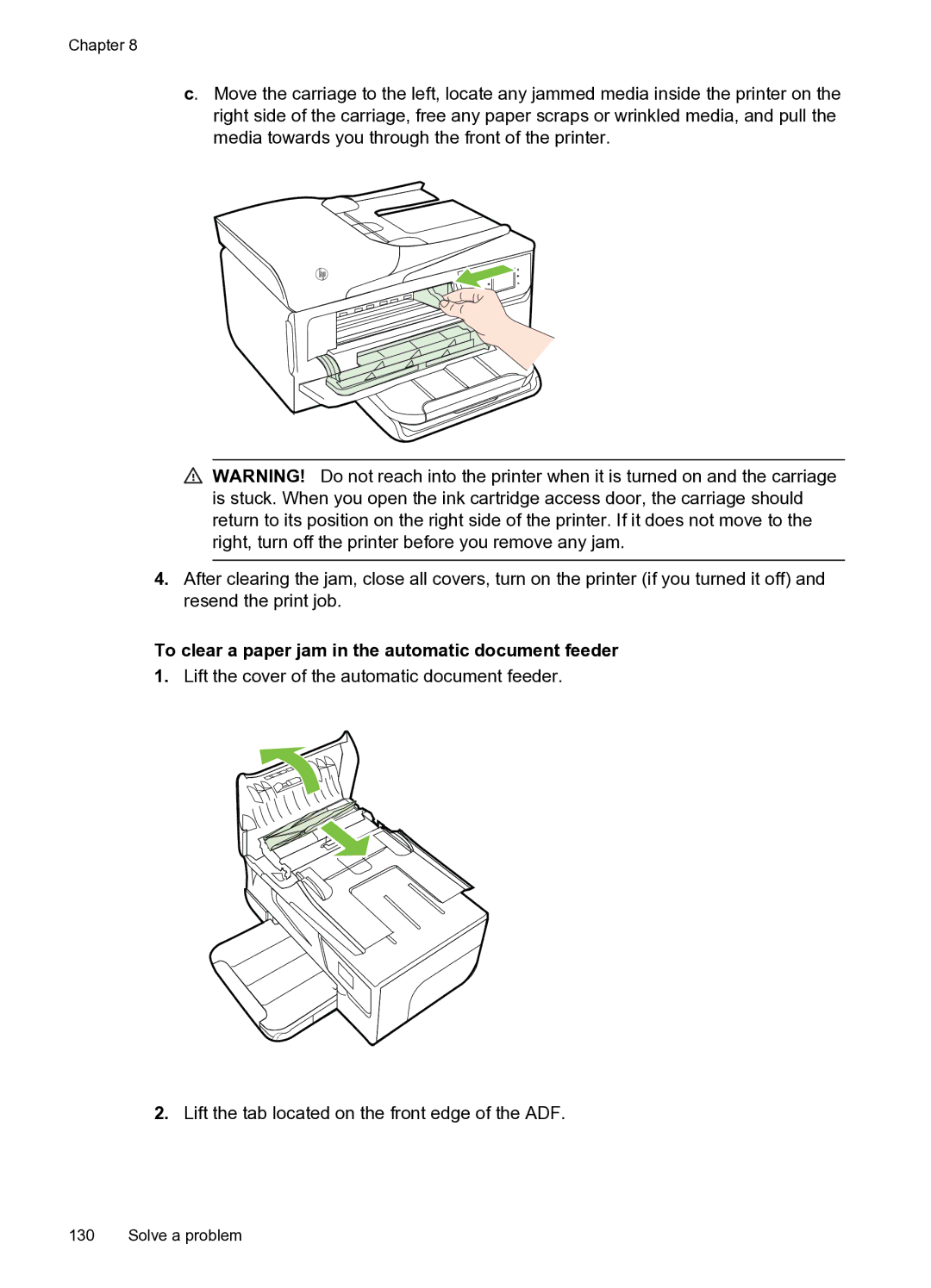 HP 6600 e- CZ155A#B1H manual To clear a paper jam in the automatic document feeder 