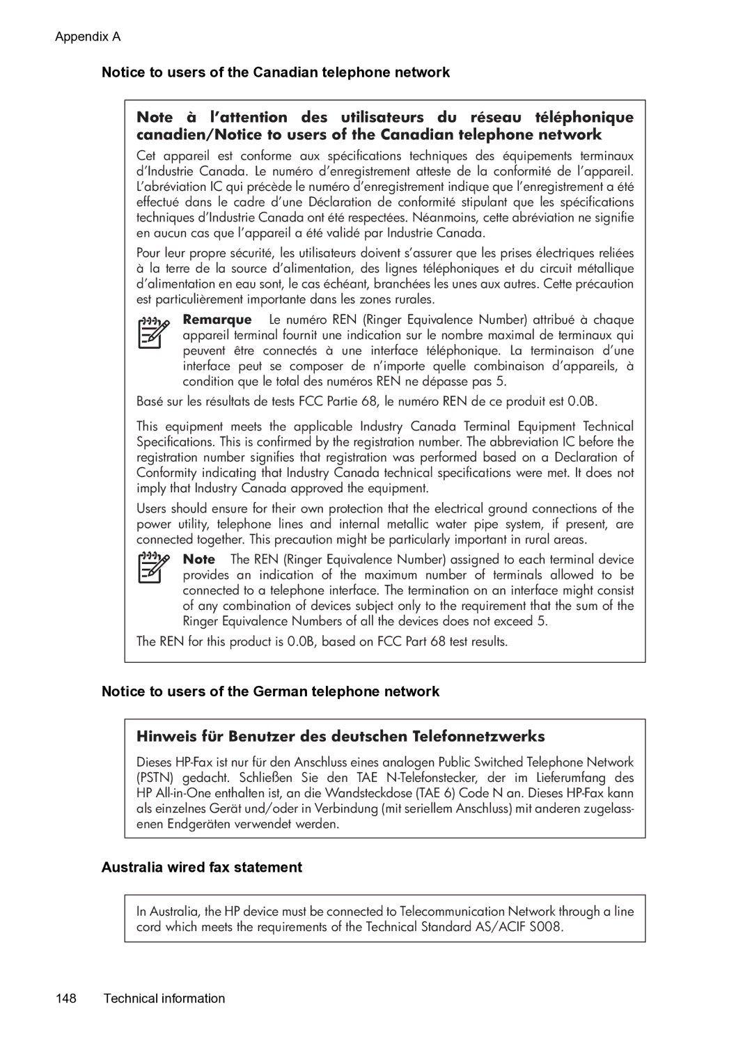 HP 6600 e- CZ155A#B1H manual Hinweis für Benutzer des deutschen Telefonnetzwerks, Australia wired fax statement 