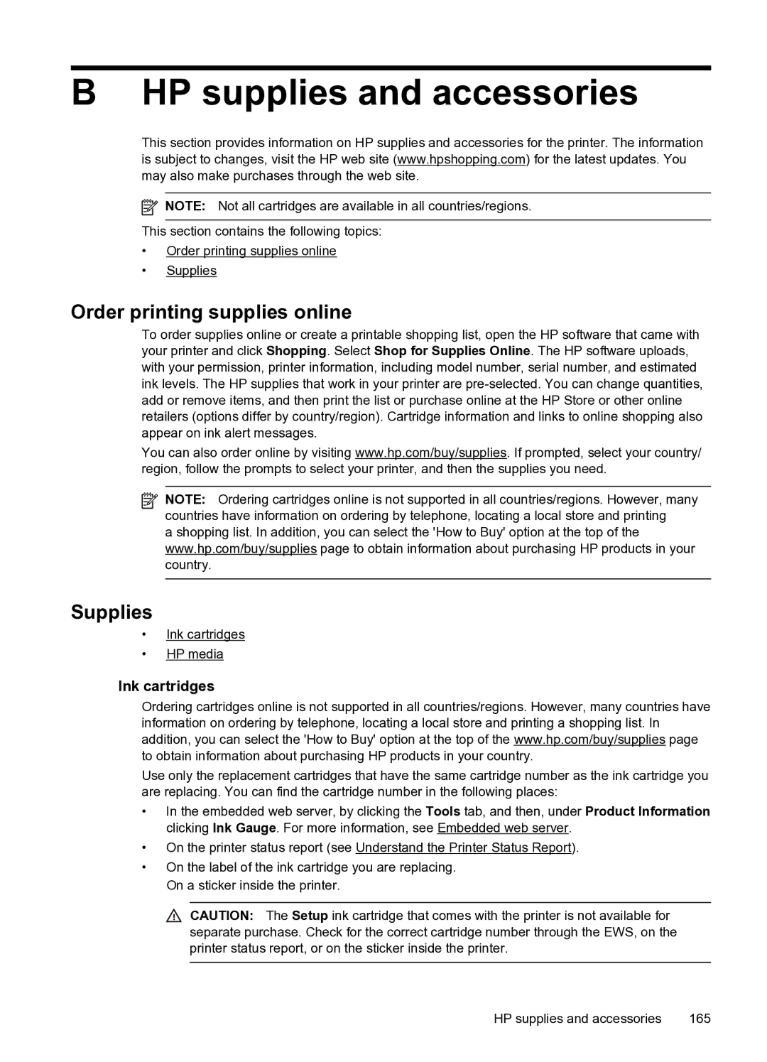 HP 6600 e- CZ155A#B1H manual HP supplies and accessories, Order printing supplies online, Supplies, Ink cartridges 