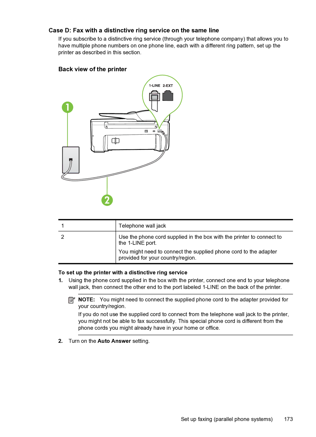 HP 6600 e- CZ155A#B1H manual Case D Fax with a distinctive ring service on the same line 