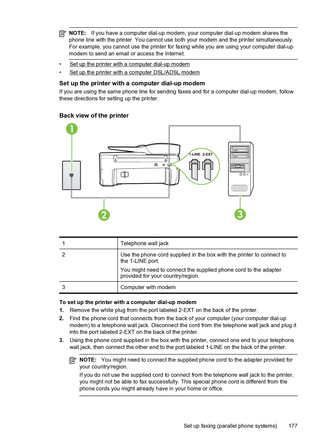 HP 6600 e- CZ155A#B1H manual Set up the printer with a computer dial-up modem 