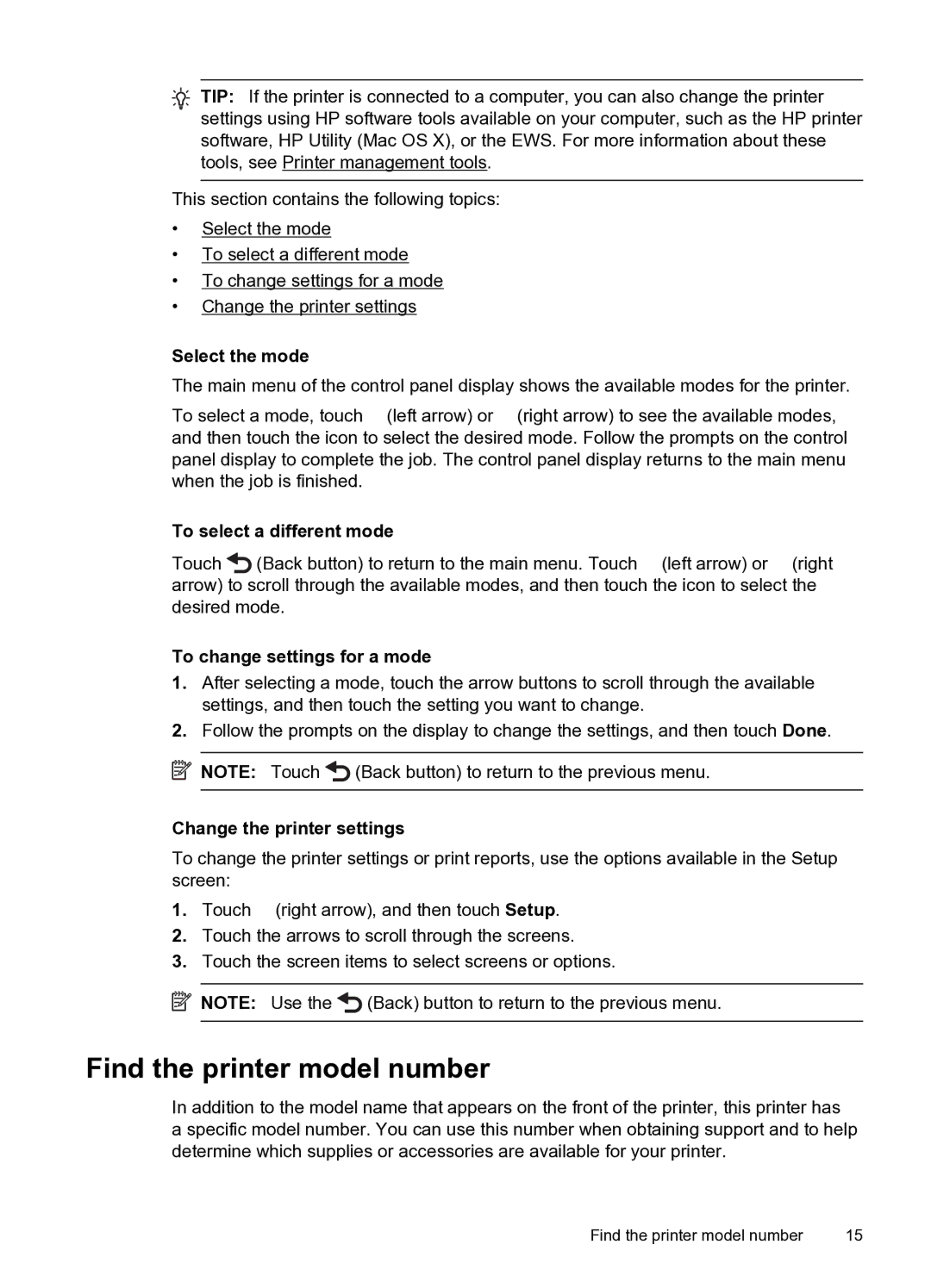 HP 6600 e- CZ155A#B1H manual Find the printer model number, Select the mode, To select a different mode 