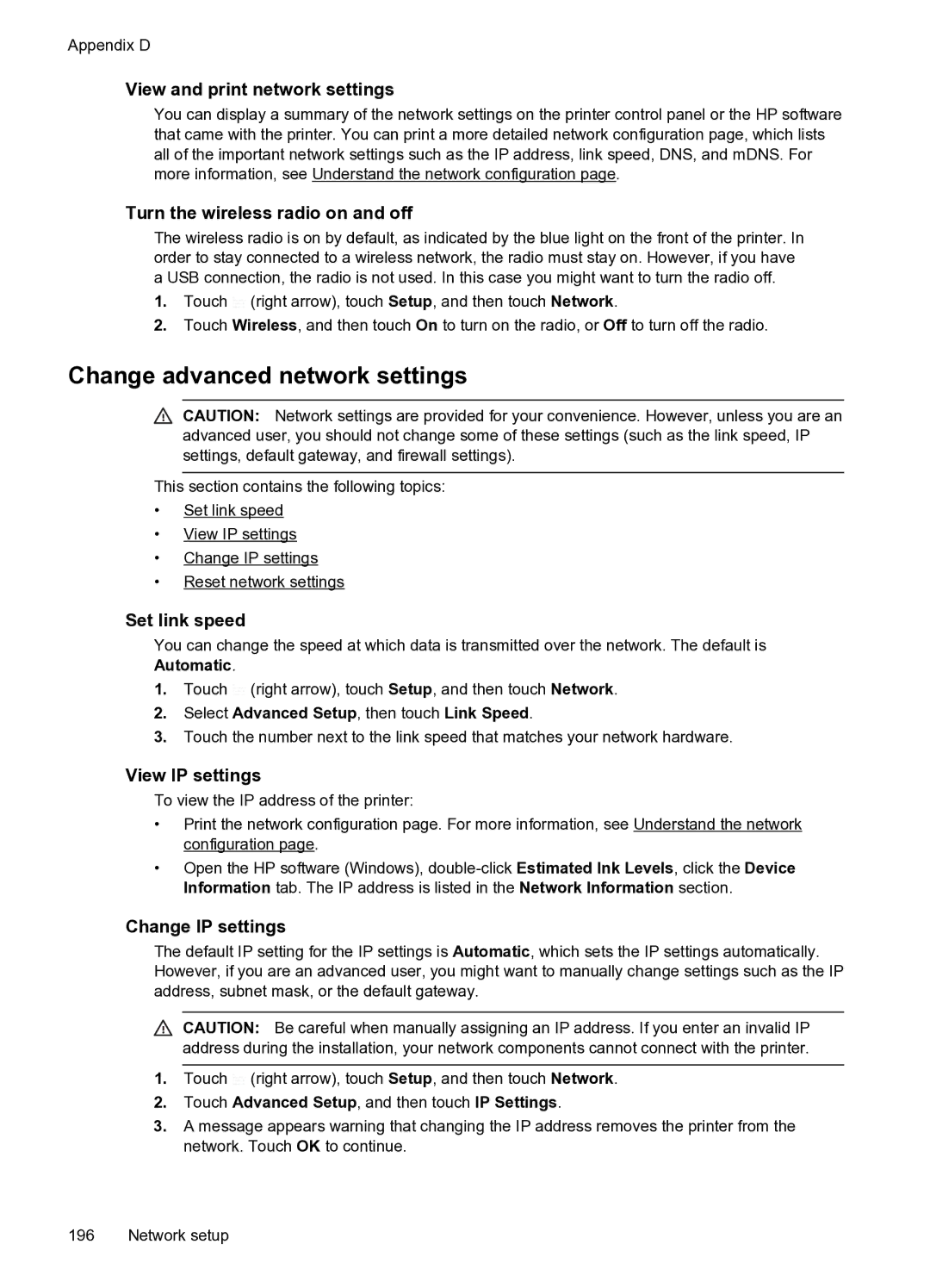 HP 6600 e- CZ155A#B1H manual Change advanced network settings 