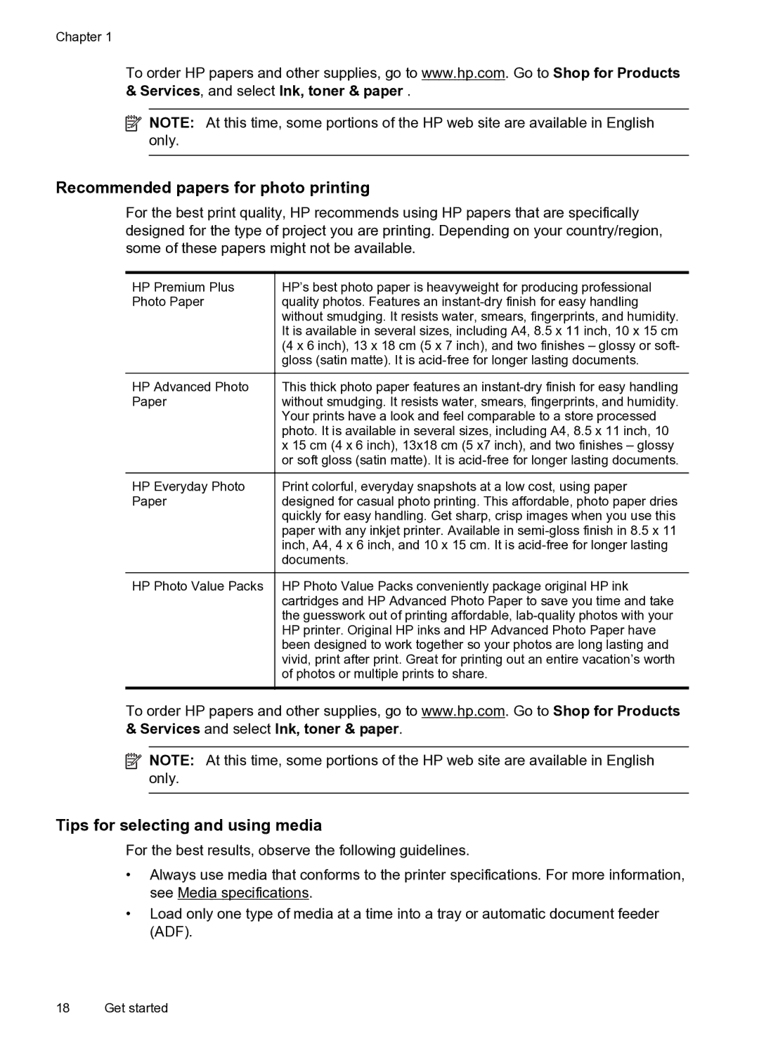 HP 6600 e- CZ155A#B1H manual Recommended papers for photo printing, Tips for selecting and using media 