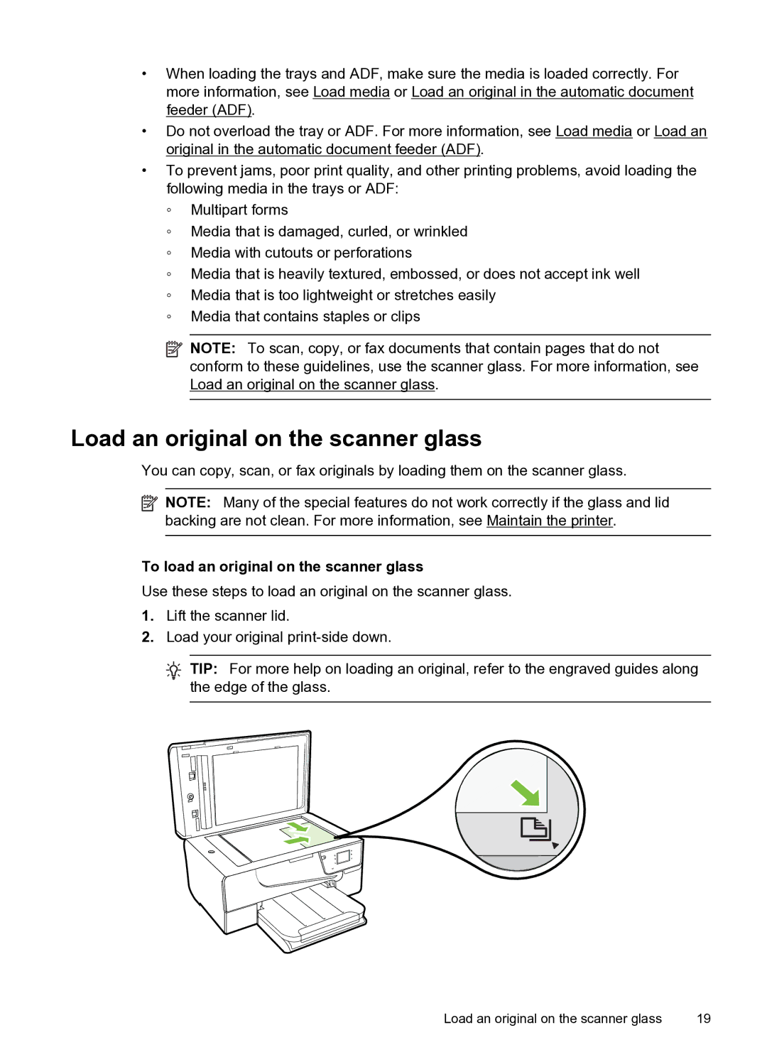 HP 6600 e- CZ155A#B1H manual Load an original on the scanner glass, To load an original on the scanner glass 