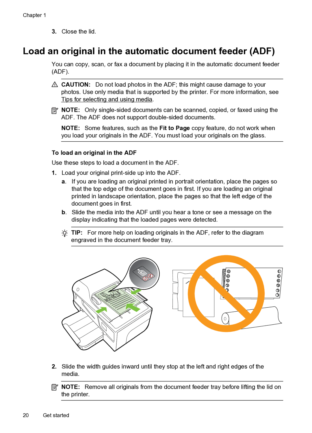 HP 6600 e- CZ155A#B1H manual Load an original in the automatic document feeder ADF, To load an original in the ADF 