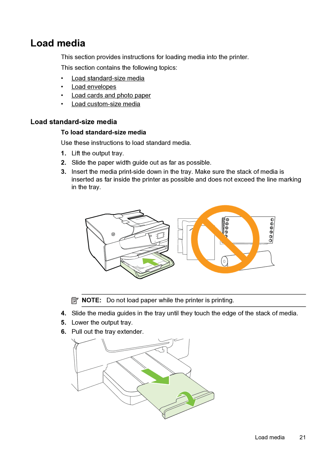 HP 6600 e- CZ155A#B1H manual Load media, Load standard-size media, To load standard-size media 