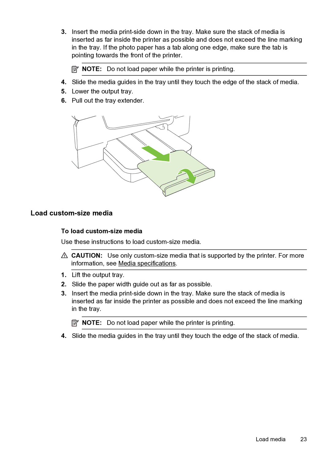 HP 6600 e- CZ155A#B1H manual Load custom-size media, To load custom-size media 