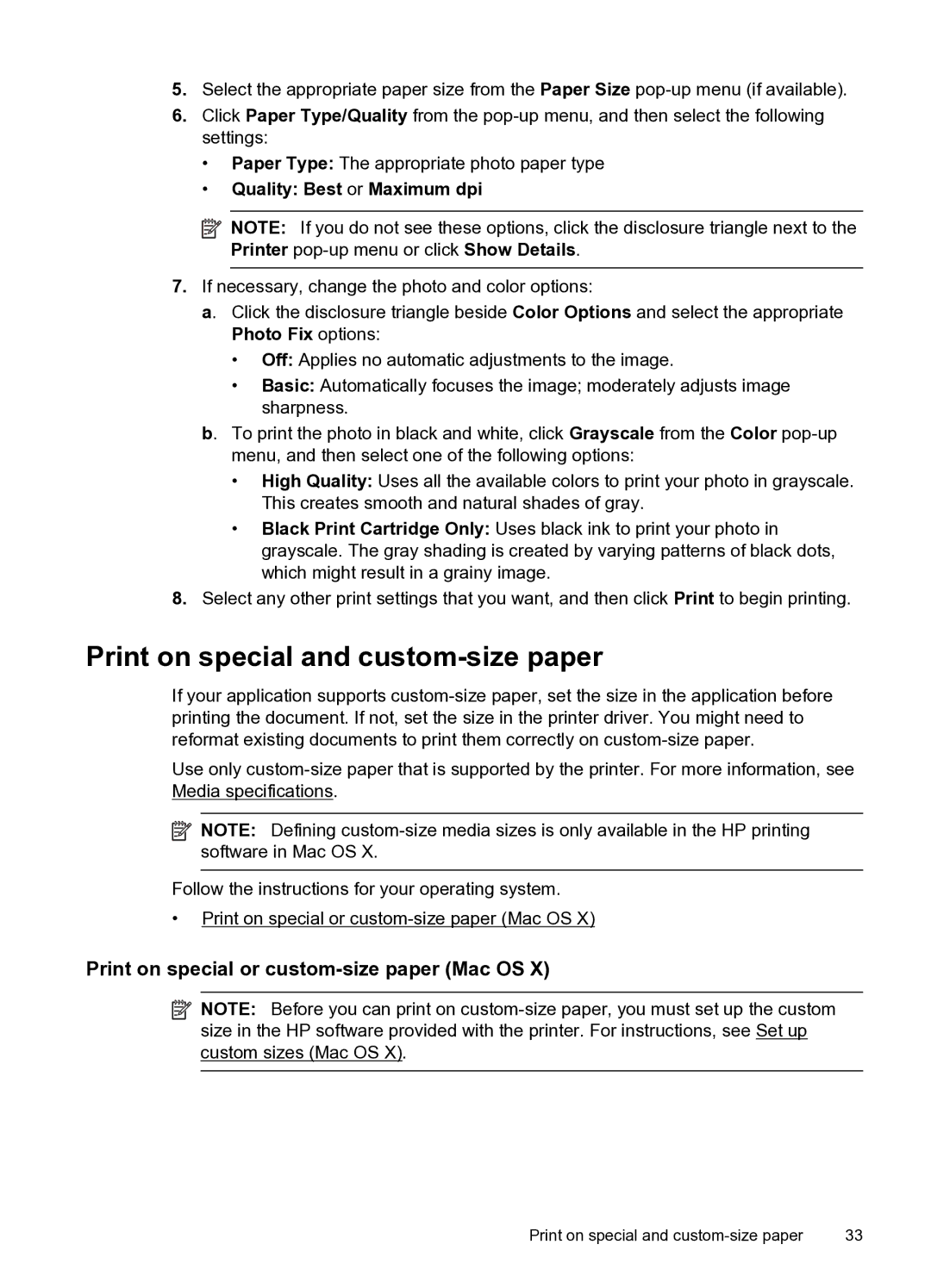 HP 6600 e- CZ155A#B1H manual Print on special and custom-size paper, Print on special or custom-size paper Mac OS 