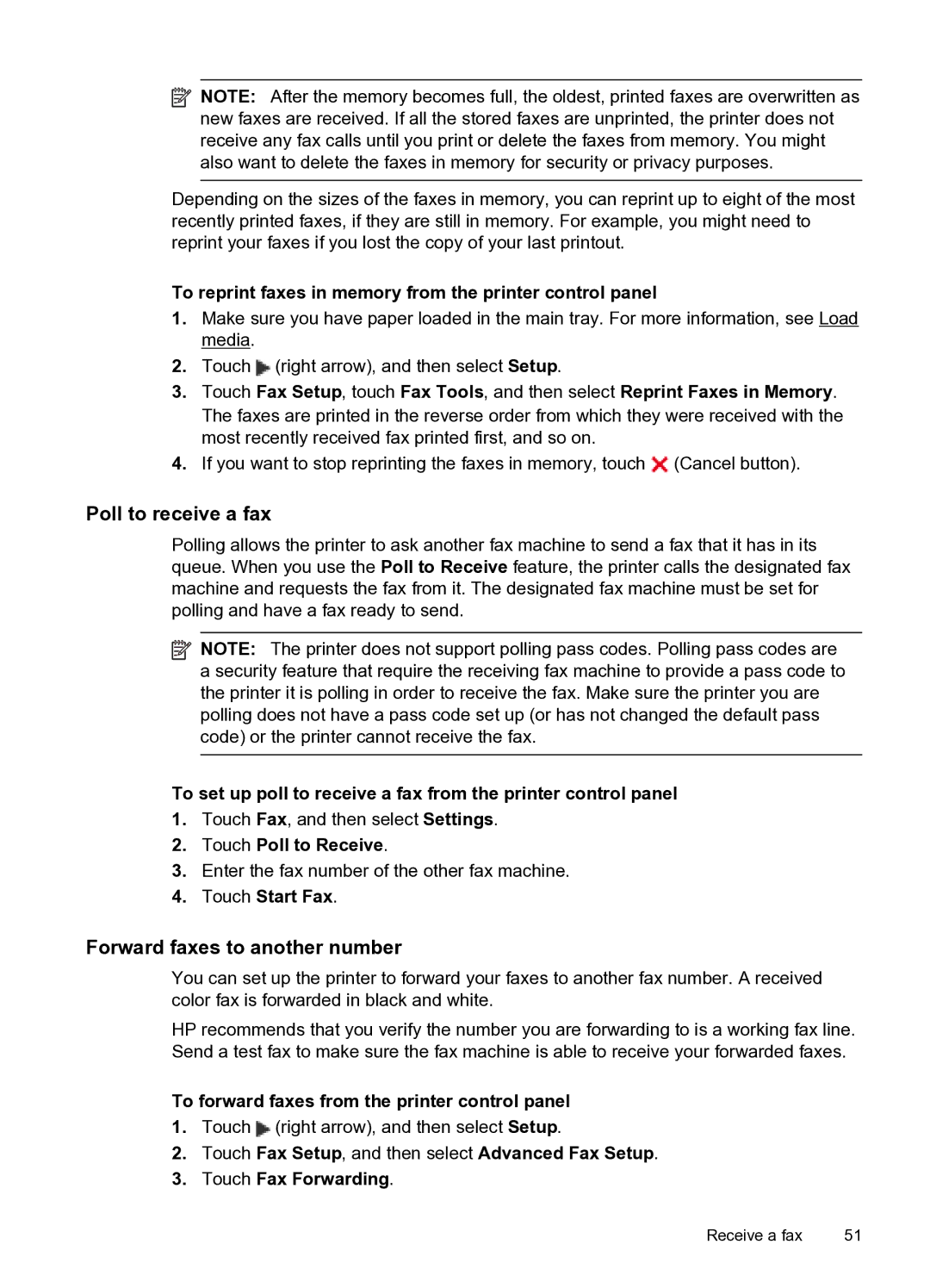 HP 6600 e- CZ155A#B1H manual Poll to receive a fax, Forward faxes to another number, Touch Poll to Receive 