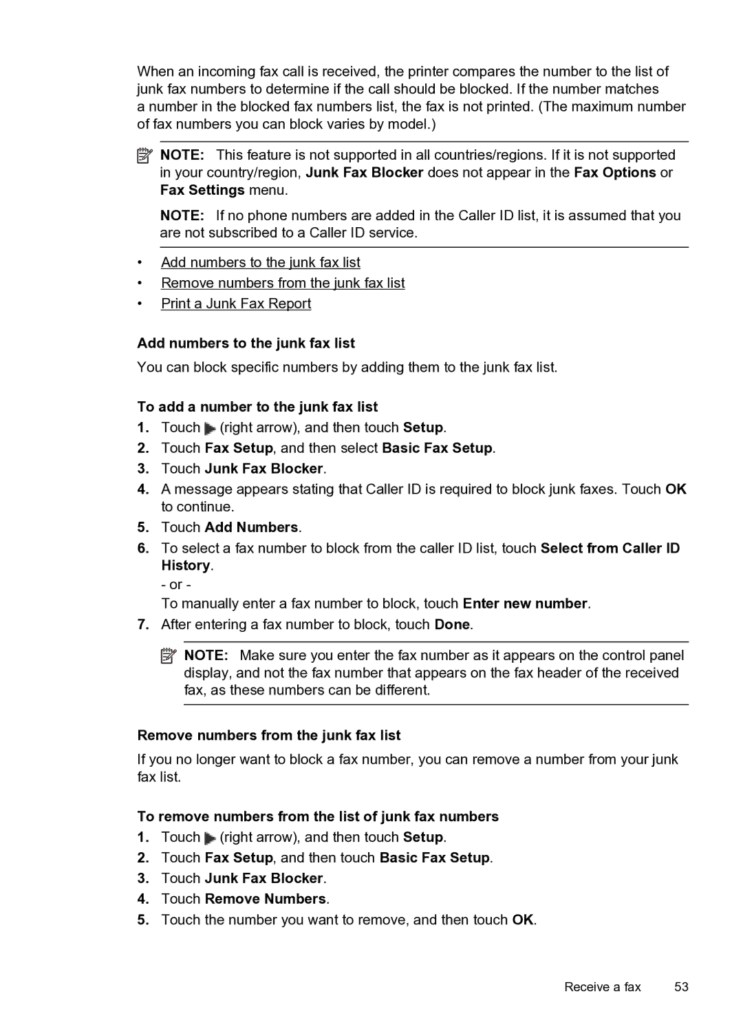 HP 6600 e- CZ155A#B1H manual Add numbers to the junk fax list, To add a number to the junk fax list, Touch Junk Fax Blocker 