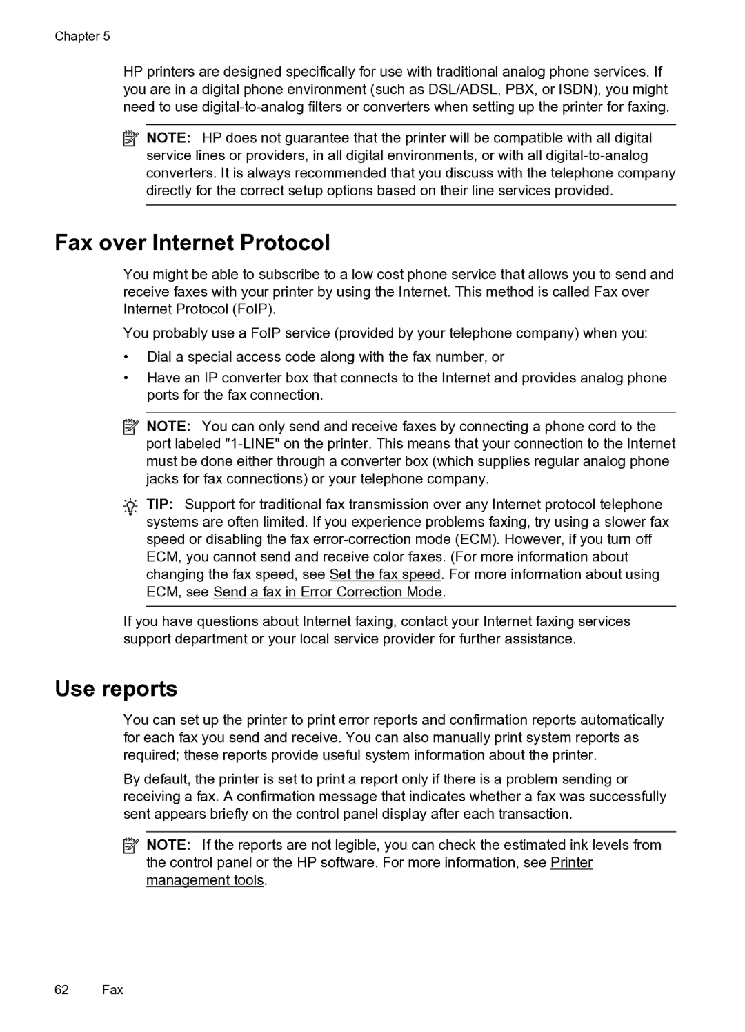 HP 6600 e- CZ155A#B1H manual Fax over Internet Protocol, Use reports 