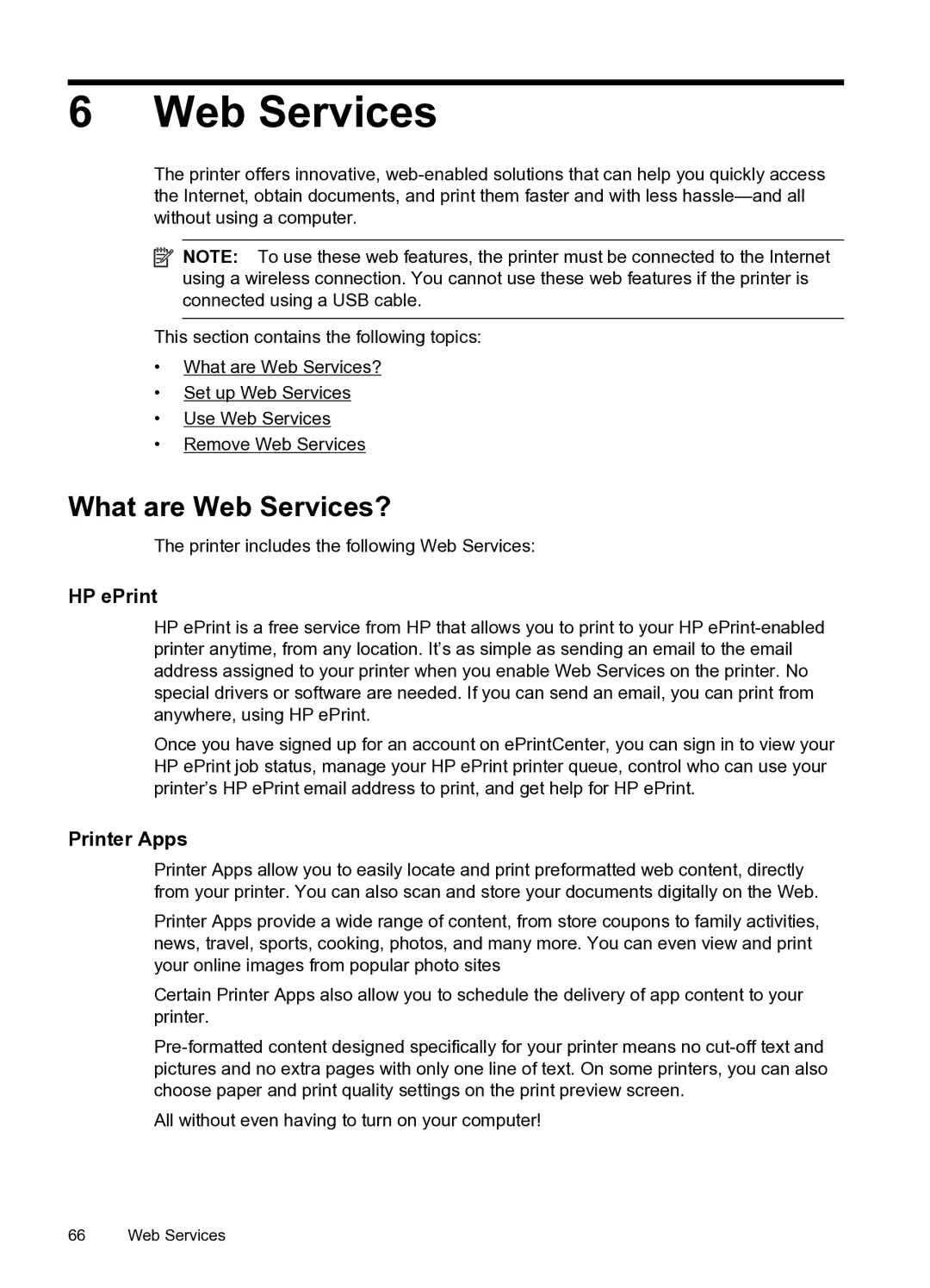 HP 6600 e- CZ155A#B1H manual What are Web Services?, HP ePrint, Printer Apps 