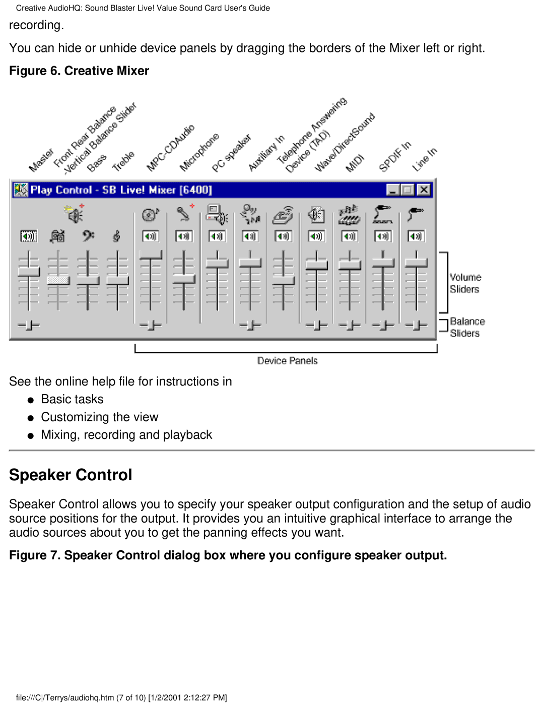 HP 9780c (US/CAN), 6619 (AP), 6618 (AP), 8772c (US/CAN), 8770c (US/CAN), 9795c (US/CAN) manual Speaker Control, Creative Mixer 