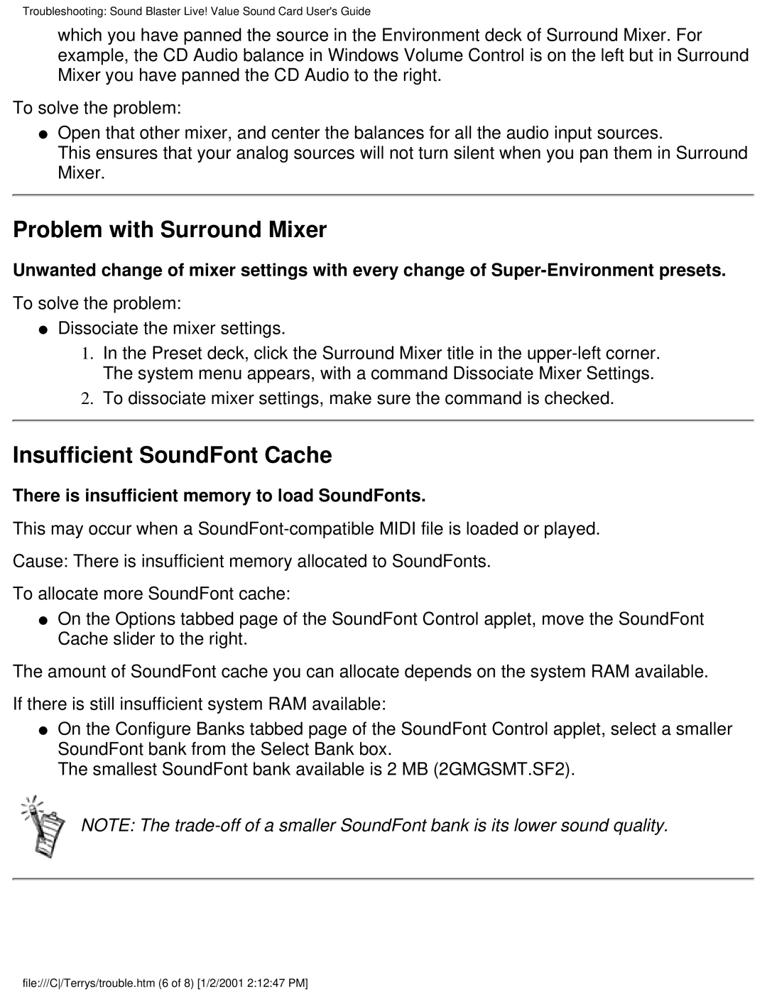 HP 9780c (US/CAN), 6619 (AP), 6618 (AP), 8772c (US/CAN), 9734 (AP) Problem with Surround Mixer, Insufficient SoundFont Cache 