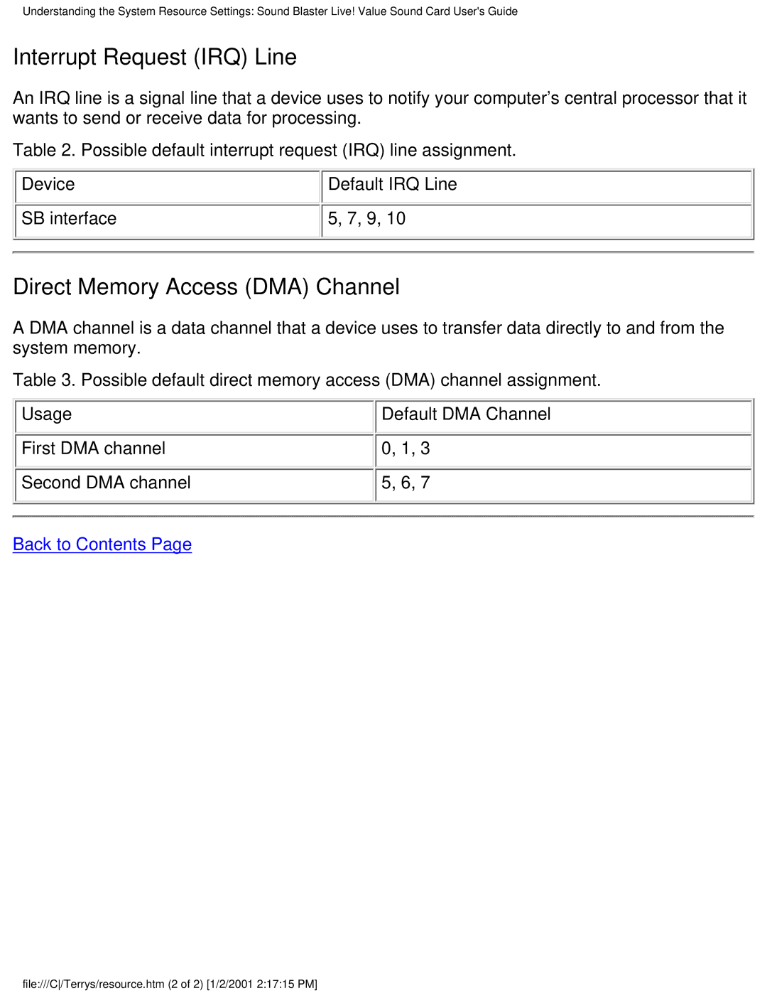 HP 6619 (AP), 6618 (AP), 8772c (US/CAN), 8770c (US/CAN) manual Interrupt Request IRQ Line, Direct Memory Access DMA Channel 