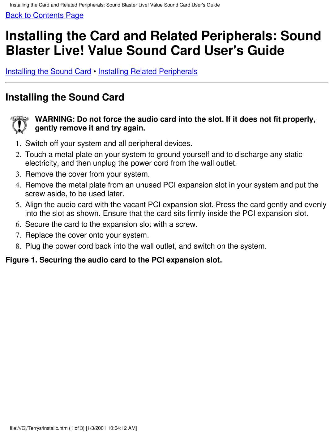 HP 9780c (US/CAN), 6619 (AP), 6618 (AP) manual Installing the Sound Card, Securing the audio card to the PCI expansion slot 