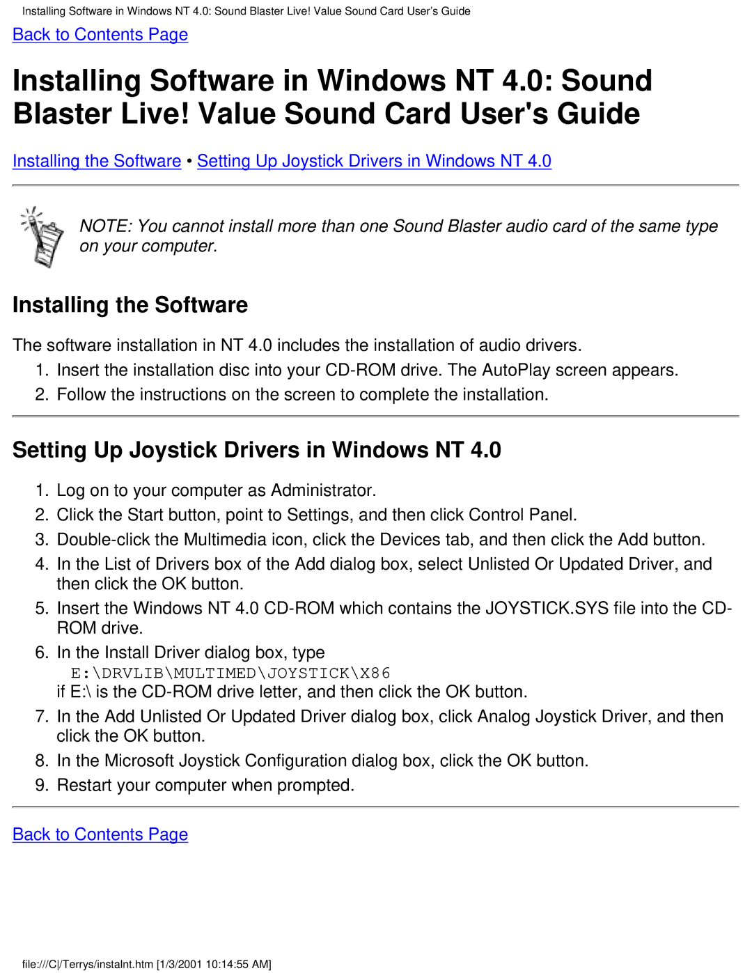 HP 8770c (US/CAN), 6619 (AP), 6618 (AP), 8772c (US/CAN) Installing the Software, Setting Up Joystick Drivers in Windows NT 