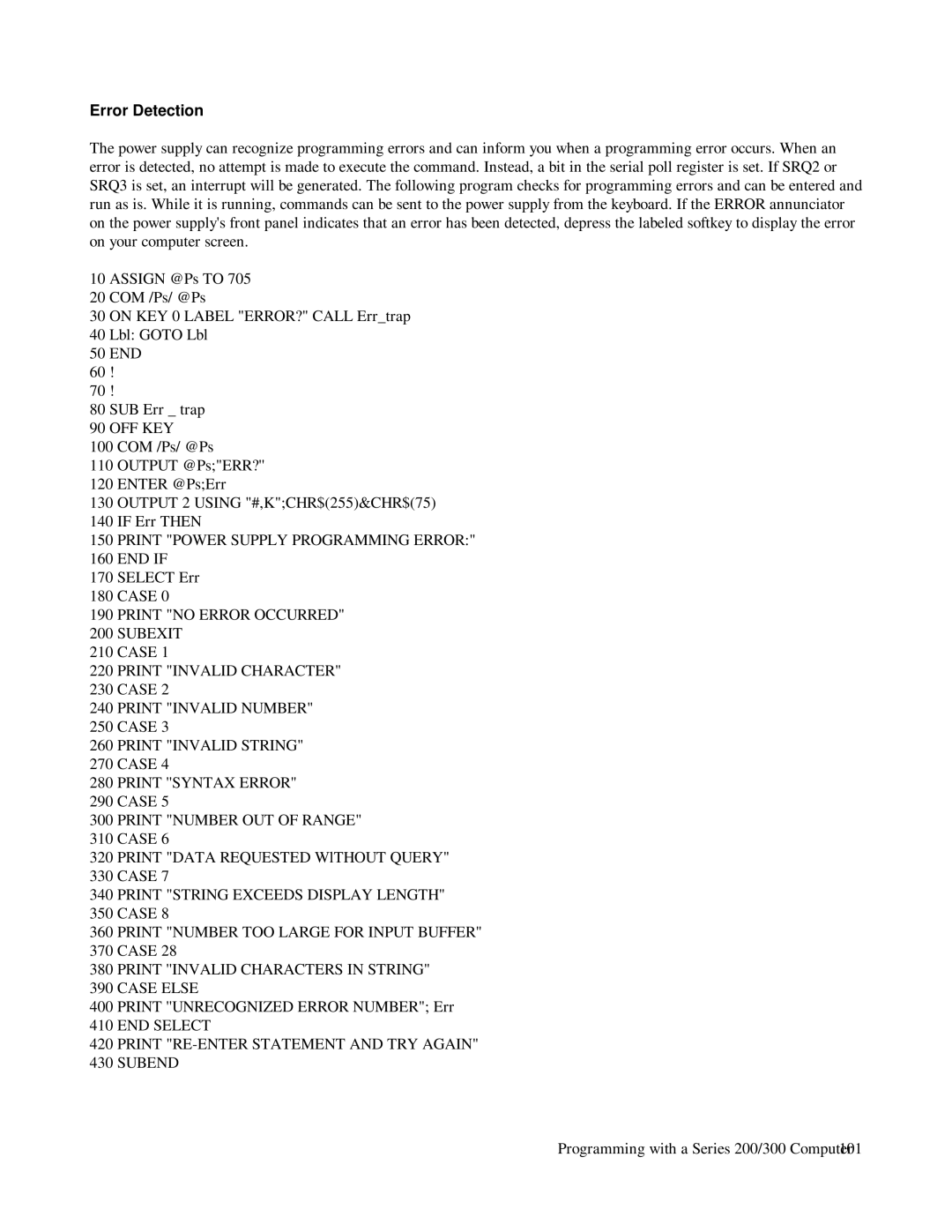 HP 6621A, 6623A, 6624A manual Error Detection 