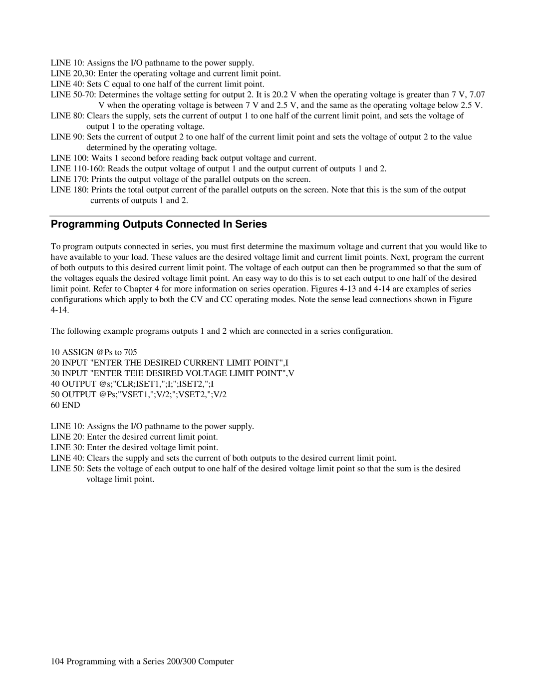 HP 6621A, 6623A, 6624A manual Programming Outputs Connected In Series, Input Enter the Desired Current Limit POINT,I 