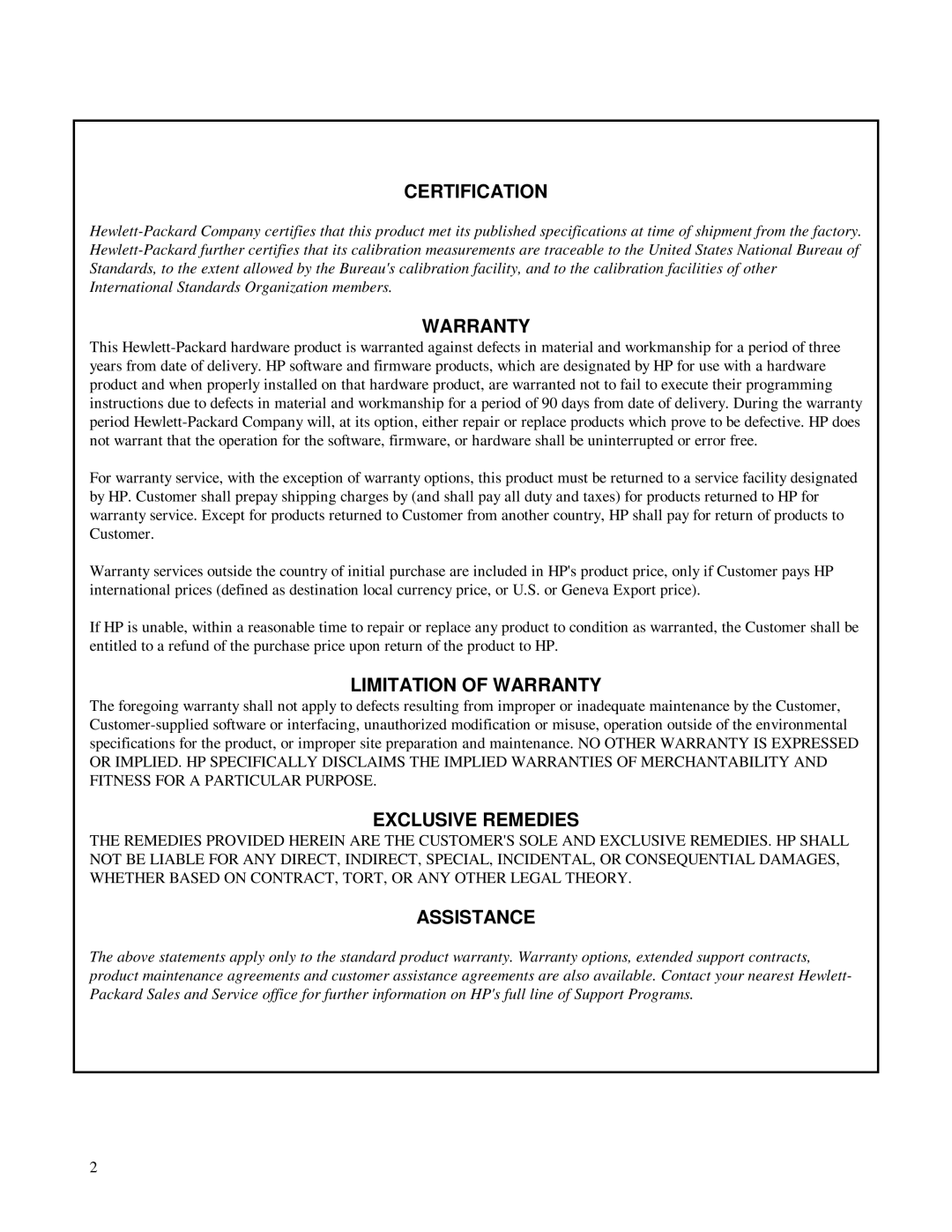 HP 6621A, 6623A, 6624A manual Certification 