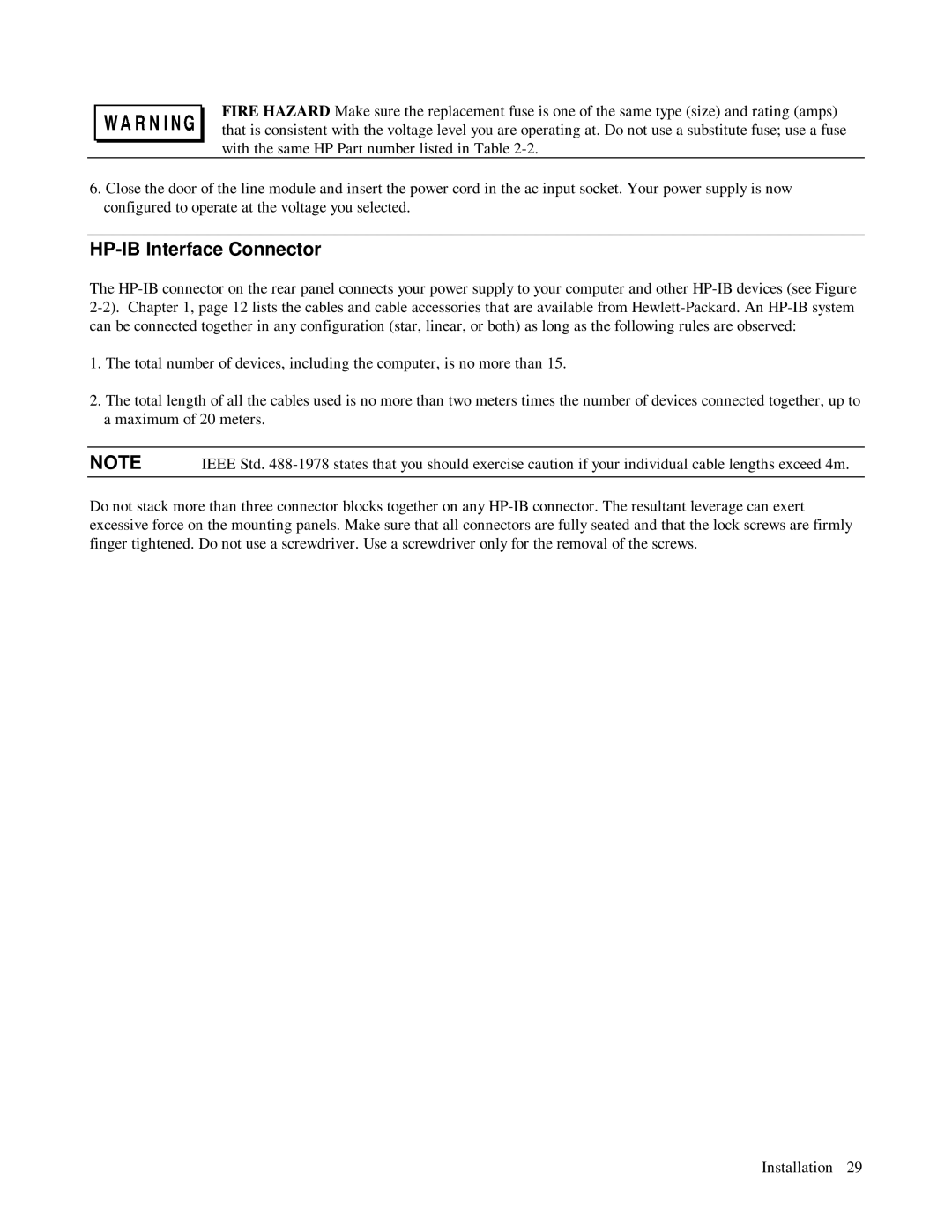 HP 6621A, 6623A, 6624A manual HP-IB Interface Connector 