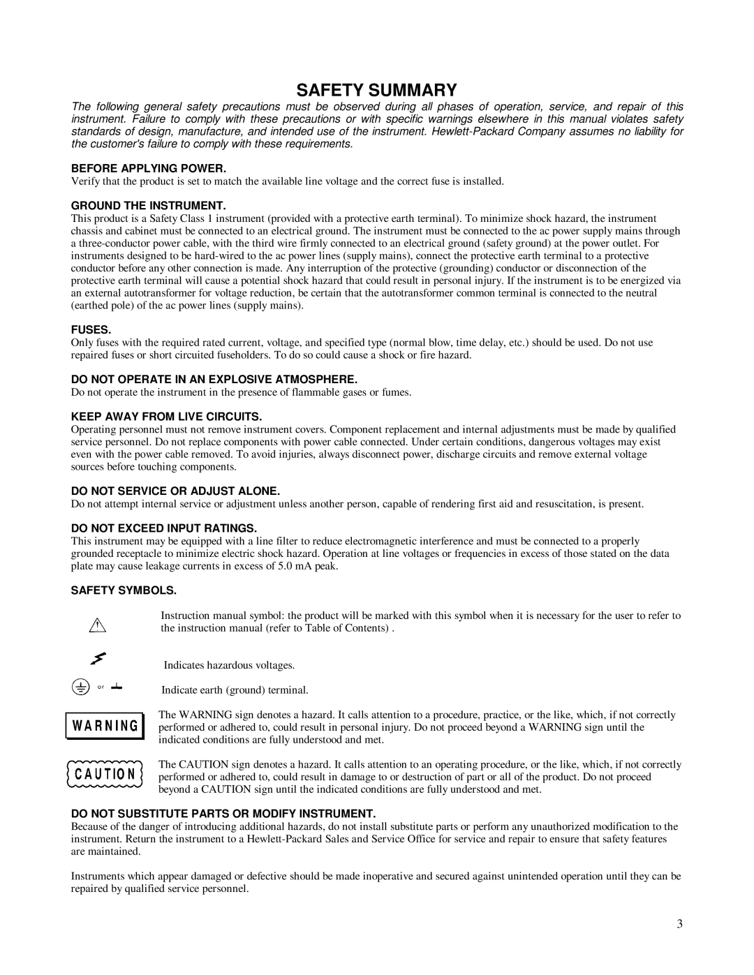 HP 6623A, 6624A, 6621A manual Safety Summary 