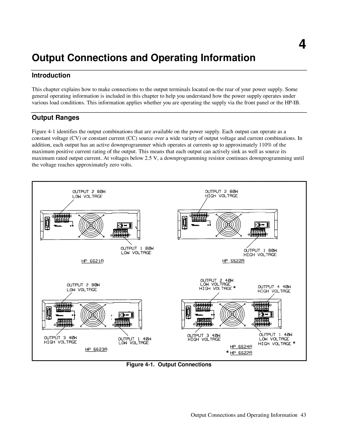 HP 6624A, 6623A, 6621A manual Output Connections and Operating Information, Output Ranges 