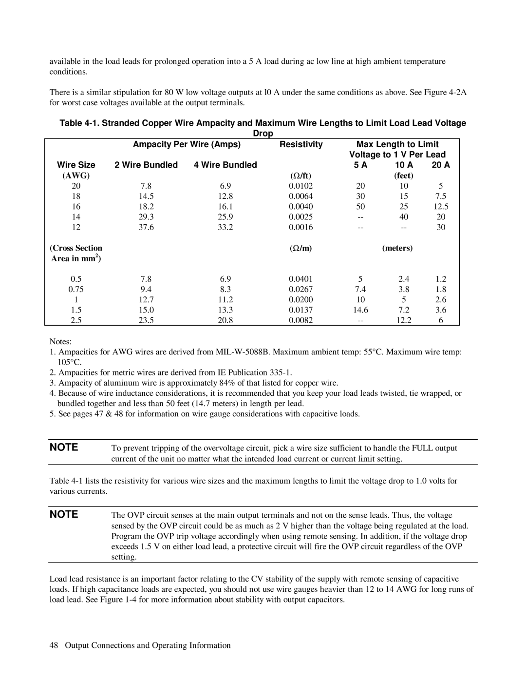 HP 6623A, 6624A, 6621A manual Wire Bundled 10 a 20 a, Feet, Cross Section Meters Area in mm2 