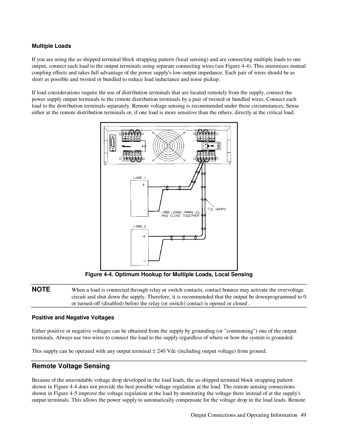 HP 6624A, 6623A, 6621A manual Remote Voltage Sensing, Multiple Loads, Positive and Negative Voltages 